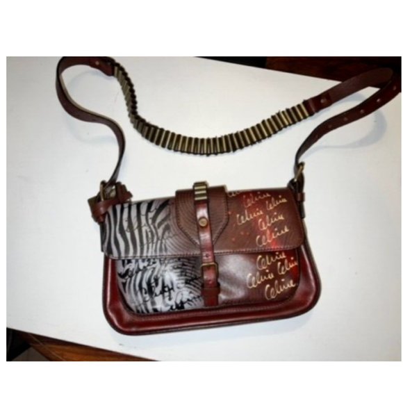 AUTHENTIC CELINE Hand Painted Shoulder Crossbody Bag RARE Animal Print deep red - Picture 8 of 16